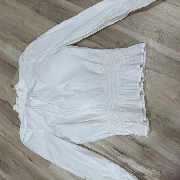 Women’s Frame Smocked Poplin Blouse in Blanc Size Xl - Picture 2 of 6
